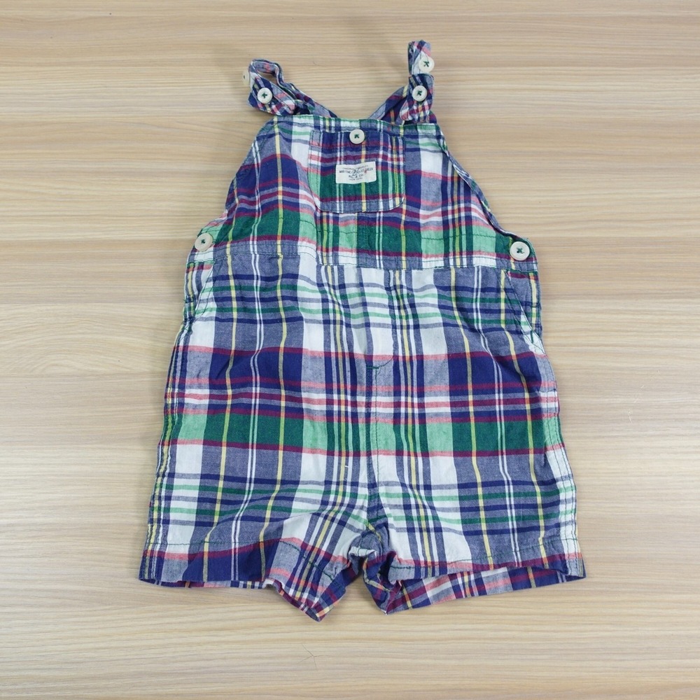Ralph Lauren Overalls Baby 9M Blue Plaid Red Patchwork Madras Western‎ Summer